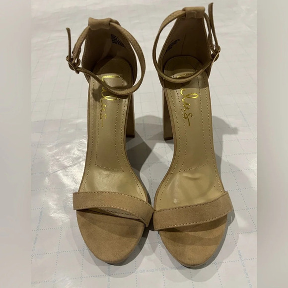 Lulus Taylor Tan Suede Ankle Strap Heels size 6 - Picture 1 of 4